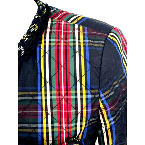J. Crew Holiday Tartan Plaid Quilted Collarless Jacket w/ Pockets Sz 0 NWT - Picture 3 of 15